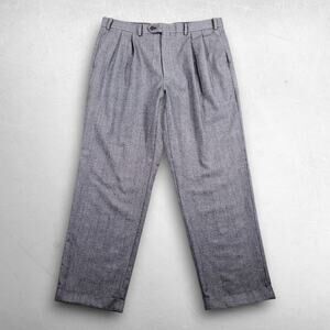 Lauren Ralph Lauren Wool Pleated Cuffed Dress Pants Men 36x30 Gray Glen Plaid